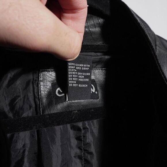 Carbon Mens XL Faux Vegan Leather Moto Black Jacket Chest Pockets Distressed SEE - Picture 4 of 13